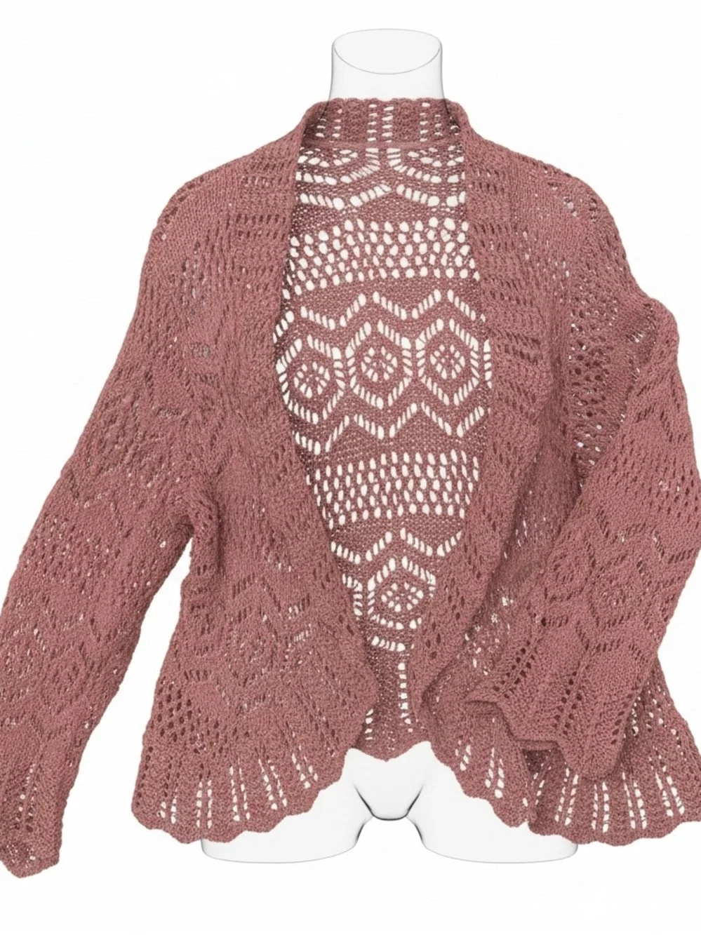 Open Front Crochet Cardigan Sweater - Dusty Rose - Picture 1 of 1